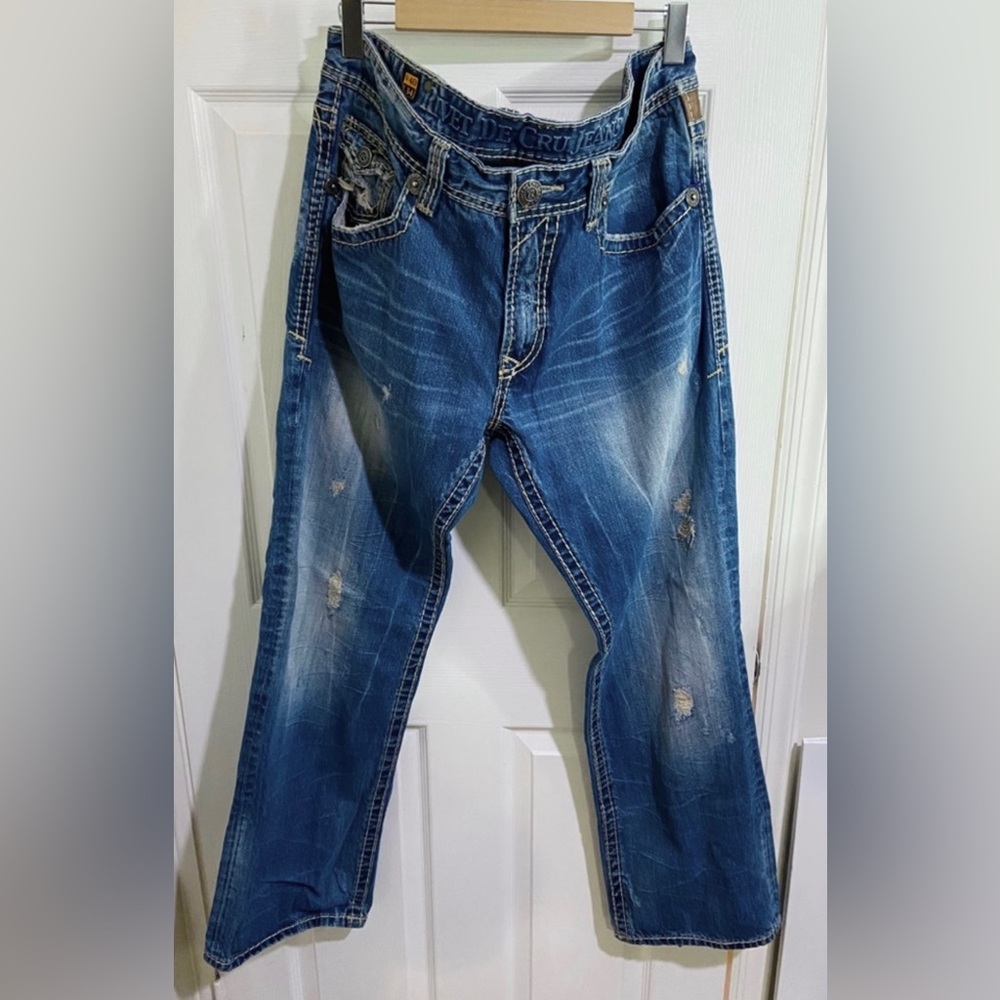 Rivet De Cru Men Mae Relaxed Straight Leg Distressed Jeans Blue Denim 40x34